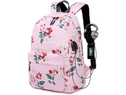 2026-mochila Escolar Retro De Mujer Con Flores Puerto De Carga Usb Resistente Al Agua Negro