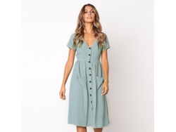 2026-vestido Casual Midi Para Mujer Manga Corta Cuello V Botones Con Bolsillos Verano A-line