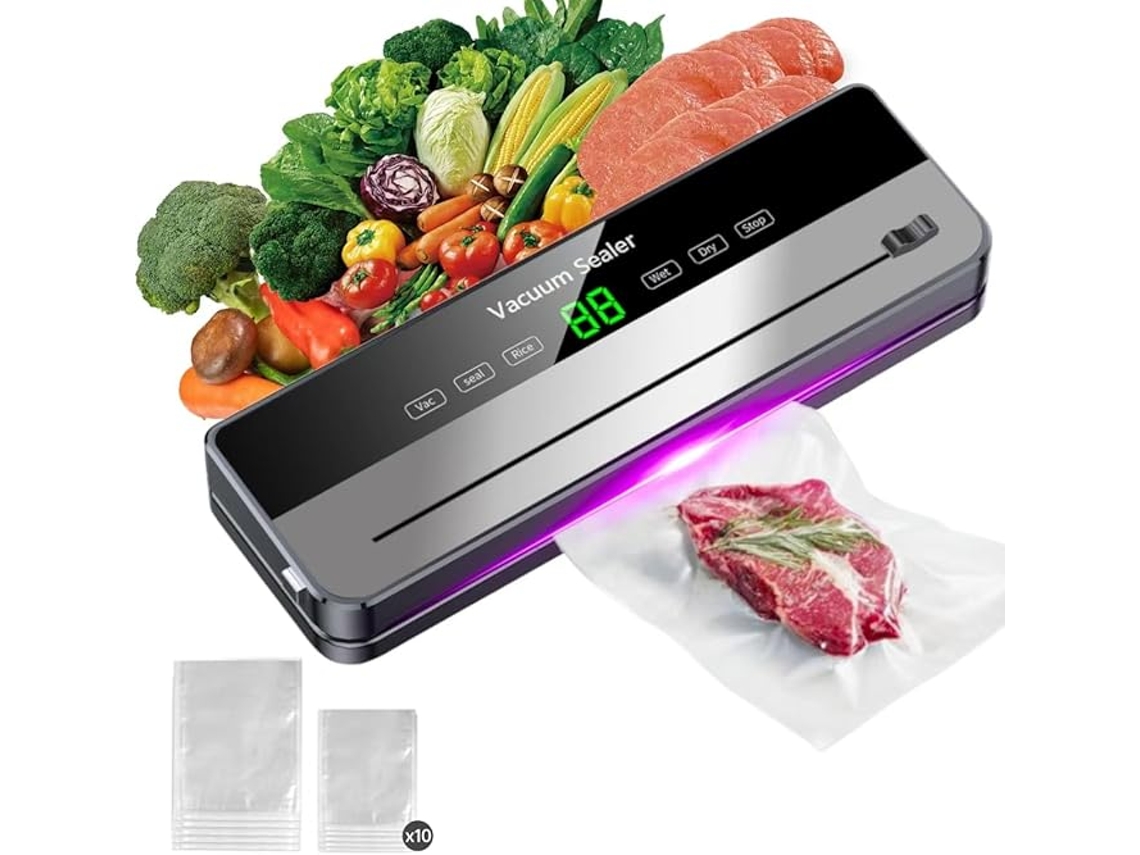 Selladora Al Vacío De 120 W Para Conservación De Alimentos Secos Y Húmedos Con 10 Bolsas De Vacío Siurn