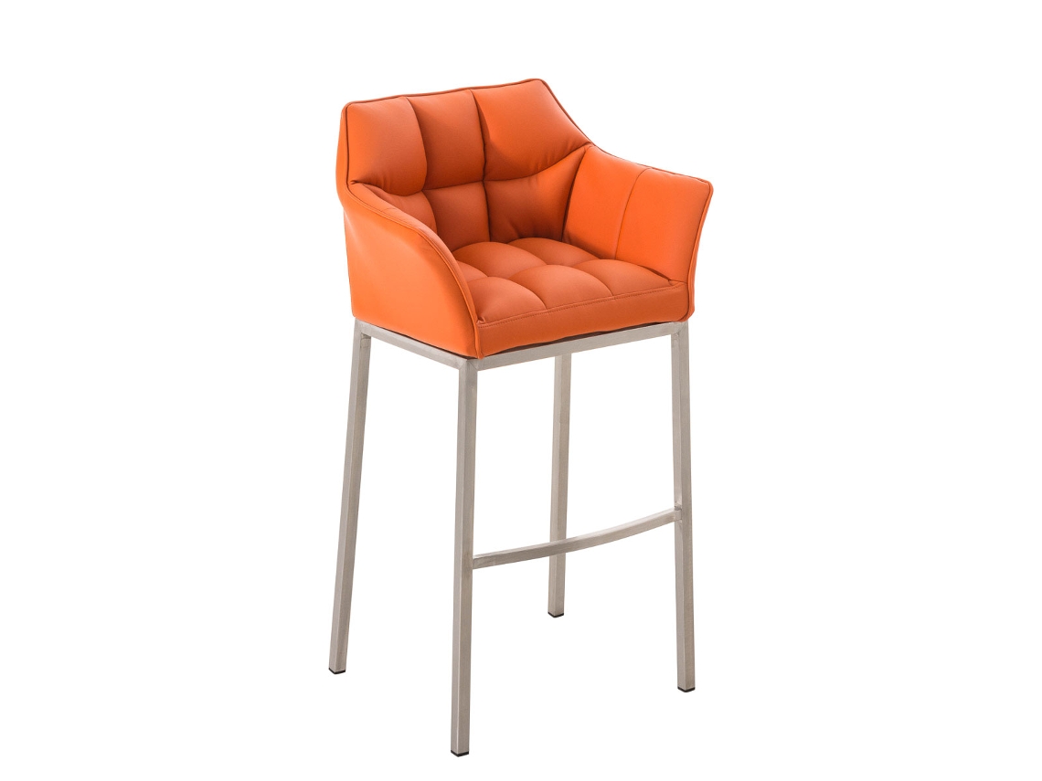 Taburete de Bar Damaso en Piel Sintética con Estructura de 4 Patas Color Naranja/Acero Inoxidable Clp