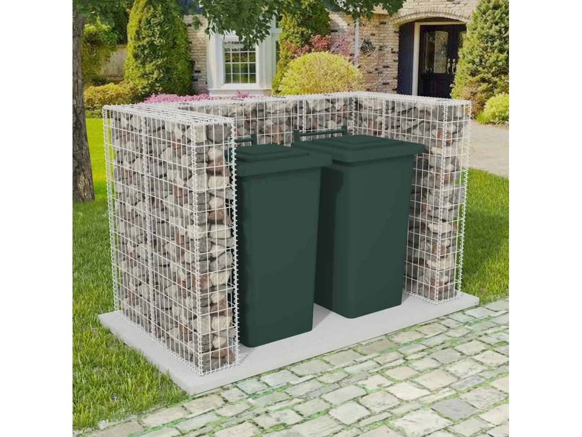 Valla de gaviones para 2 contenedores de basura de acero, 180 x 100 x 120 cm, WSD43037 Lovely Home