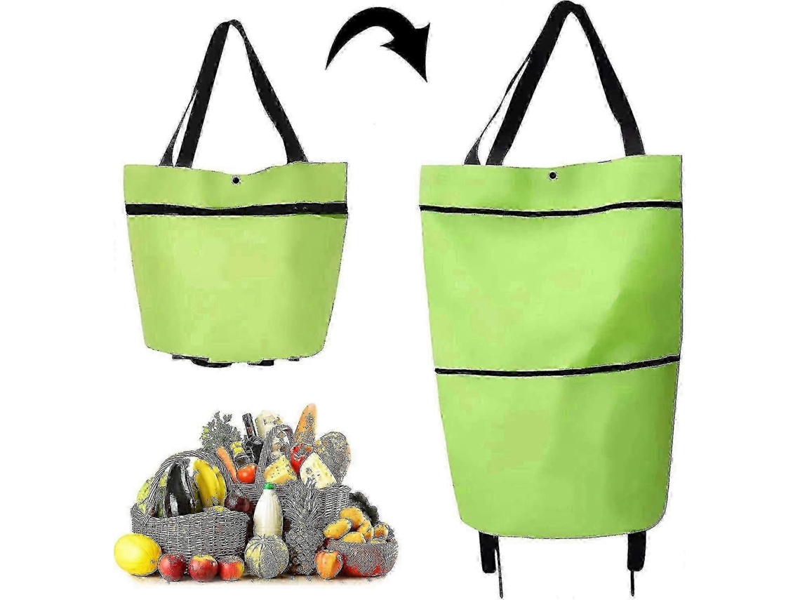 Carrito de compras plegable 2 en 1 con cremallera de dos etapas, ruedas y bolsa de compras. GOKOCO