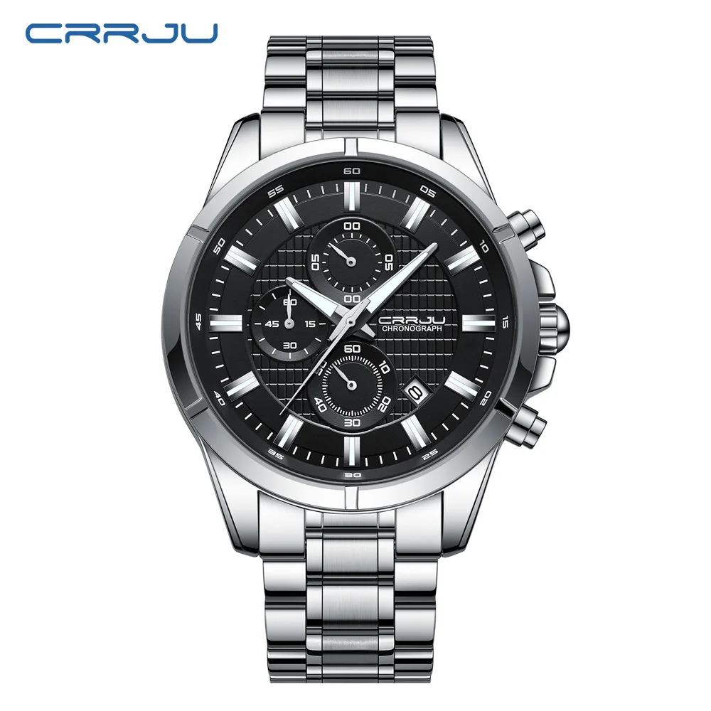 Reloj de Pulsera para Hombre (Plata y Negro) en Acero Inoxidable, con Movimiento de Cuarzo, Resistente al Agua, Luminoso y con Fecha Automática.