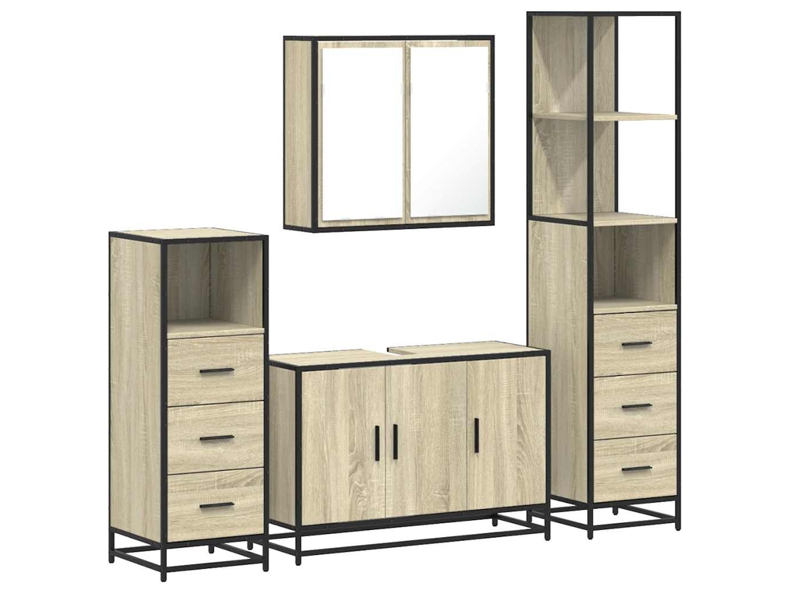 Conjunto de muebles de baño de 4 piezas en madera de roble Sonoma - EXCLUSIVA MAISON