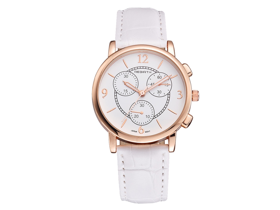 Reloj Analógico De Cuarzo Rebirth Con Correa De Cuero Sintético Y Caja De Acero Inoxidable Blanca.