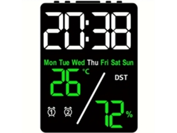 Despertador electrónico multifuncional con temperatura interior, reloj digital LED con función de monitorización climática, verde