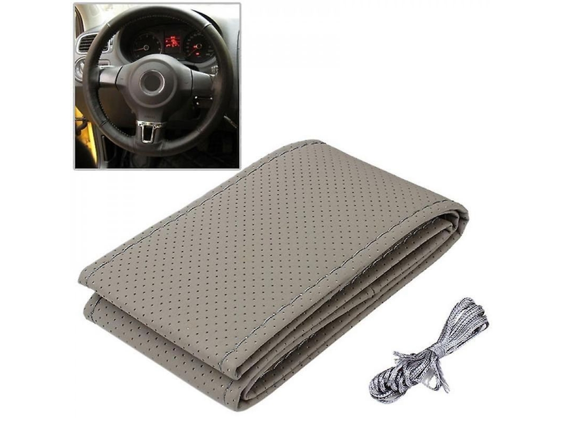 2026-fundas Volante Coche Diy Cuero Suave 37-38cm Accesorios Interior Hilo Aguja Gray Y Gray