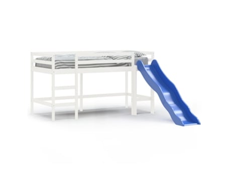 Cama alta de niños VIDAXL con tobogán madera maciza blanca (90 x 190 cm)