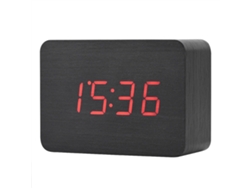 Reloj Despertador Digital De Madera Con Pantalla Led De Temperatura Y Control De Sonido - Negro