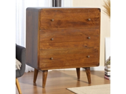 Cómoda Curva De Madera De Castaño Con 3 Cajones, Color Marrón Oscuro.