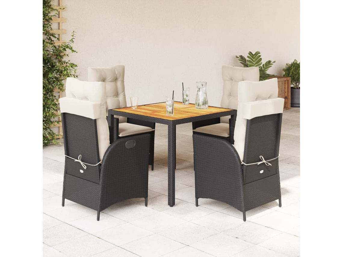 Juego de comedor de jardín de 5 piezas con cojines, mimbre sintético negro, DKD Home Decor
