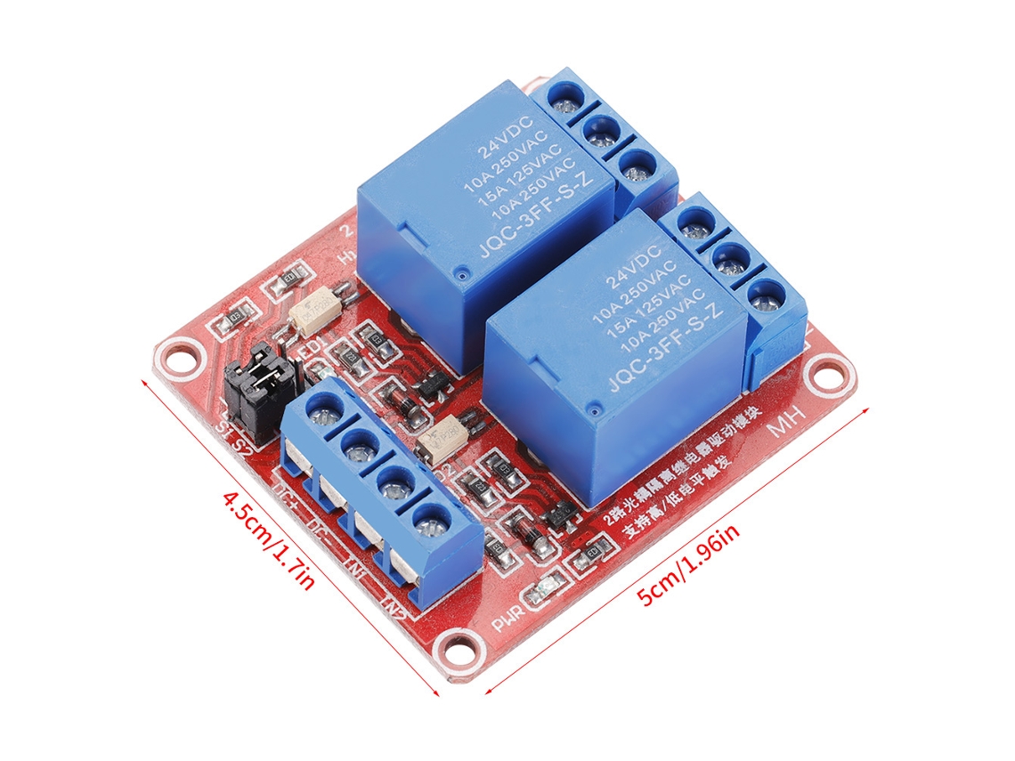 Módulo De Relé De 2 Canales Y 24 V Con Aislamiento Óptico, Activación Por Nivel Alto/bajo, 10 A, Ac250v/dc30v