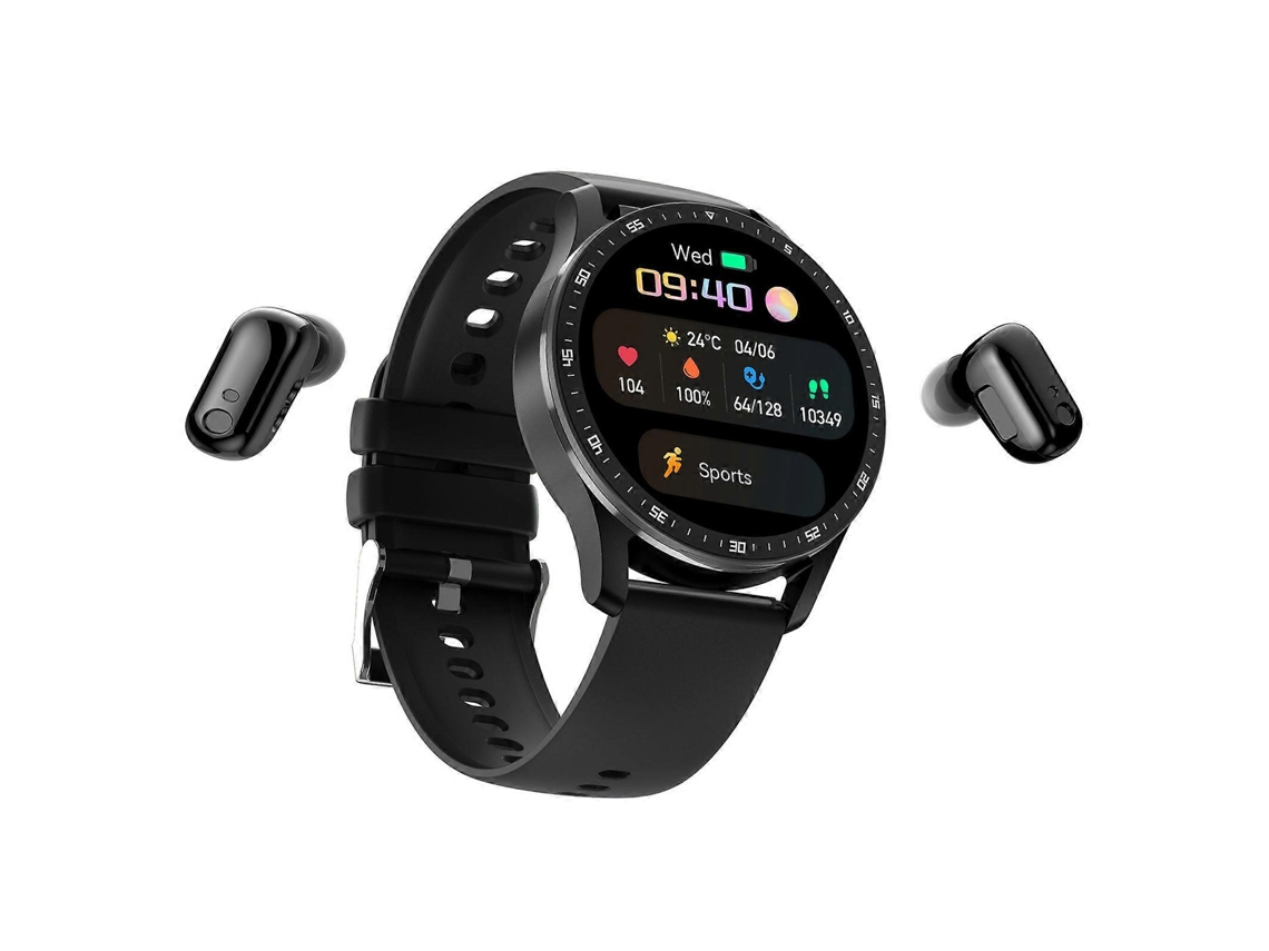 Reloj inteligente 2 en 1 con monitor de frecuencia cardíaca, Bluetooth y rastreador de actividad física TWS para teléfono inteligente.