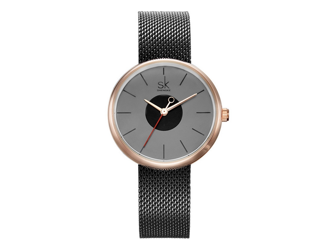 Reloj De Pulsera Para Mujer Con Correa De Malla Ultrafina Shengke Negro