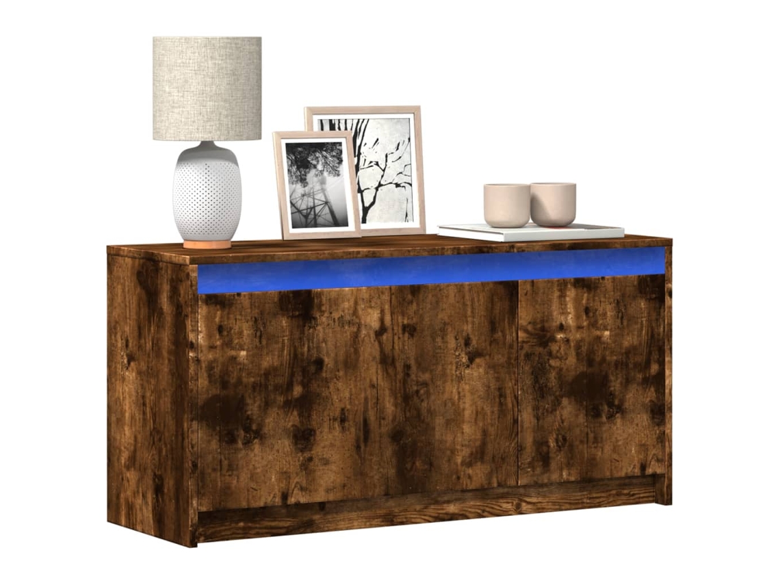 Mueble De Tv Led Madera Ingeniería Roble Ahumado 100x34x50 Cm