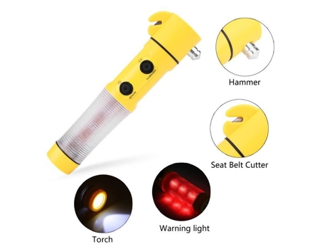 Martillo de Emergencia para Automóvil Lia 4 en 1 Martillo para Escape de Emergencia para Automóvil Cinturón de Seguridad con Luz LED FDIT