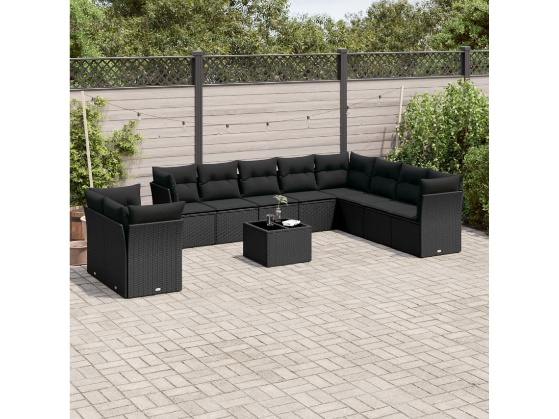 Conjunto de sofá de jardín de 11 piezas con cojines de mimbre sintético negro de DKD Home Decor