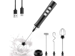 Espumador de leche, batidora recargable por USB con 3 varillas, ideal para café, capuchino, chocolate caliente y huevos (negro) Cuich