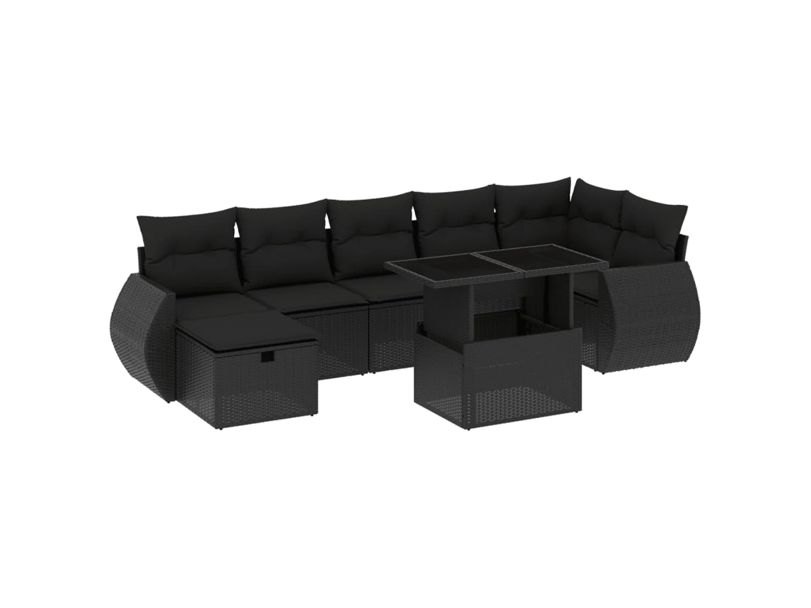 Conjunto 8 de sofás de jardín VIDAXL y cojines ratán sintético negro