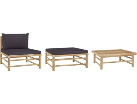 Conjunto 3 de muebles de jardín VIDAXL bambú y cojines gris oscuro