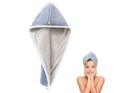 Toalla TRUYUETY Turbante Cabello Botones Gorro Secado Terciopelo Azul (Talla Única)