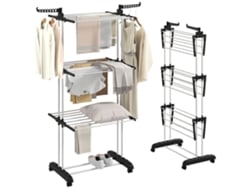 Tendedero Plegable De 3 Niveles, Con Ruedas, Alas Y Perchas, Blanco Y Negro, 73x64x172