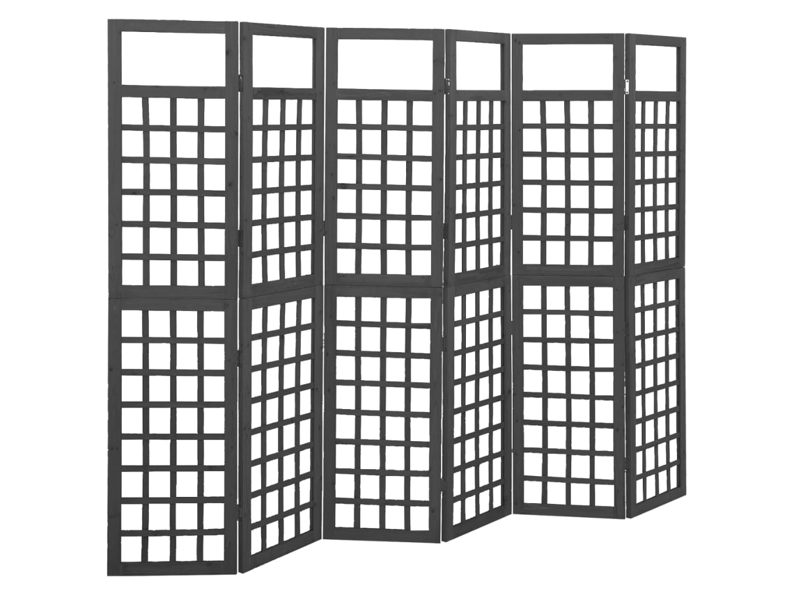 Biombo separador de ambientes, 6 paneles, madera de pino negro, 242,5 x 180 cm, Dec031204