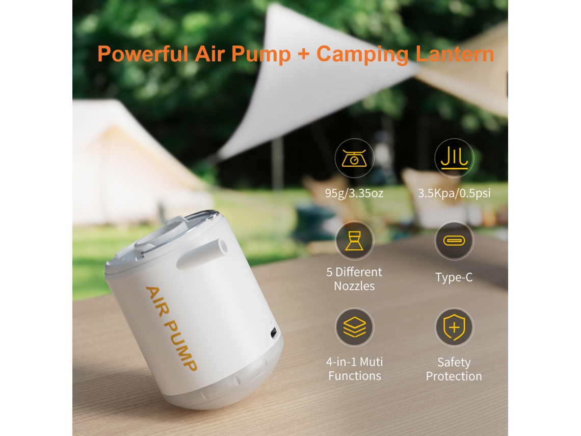 Bomba De Aire Eléctrica Inalámbrica Portátil Con Linterna Led, 5 Boquillas, 2000 Mah, Para Flotadores De Piscina Y Colchones Inflables.