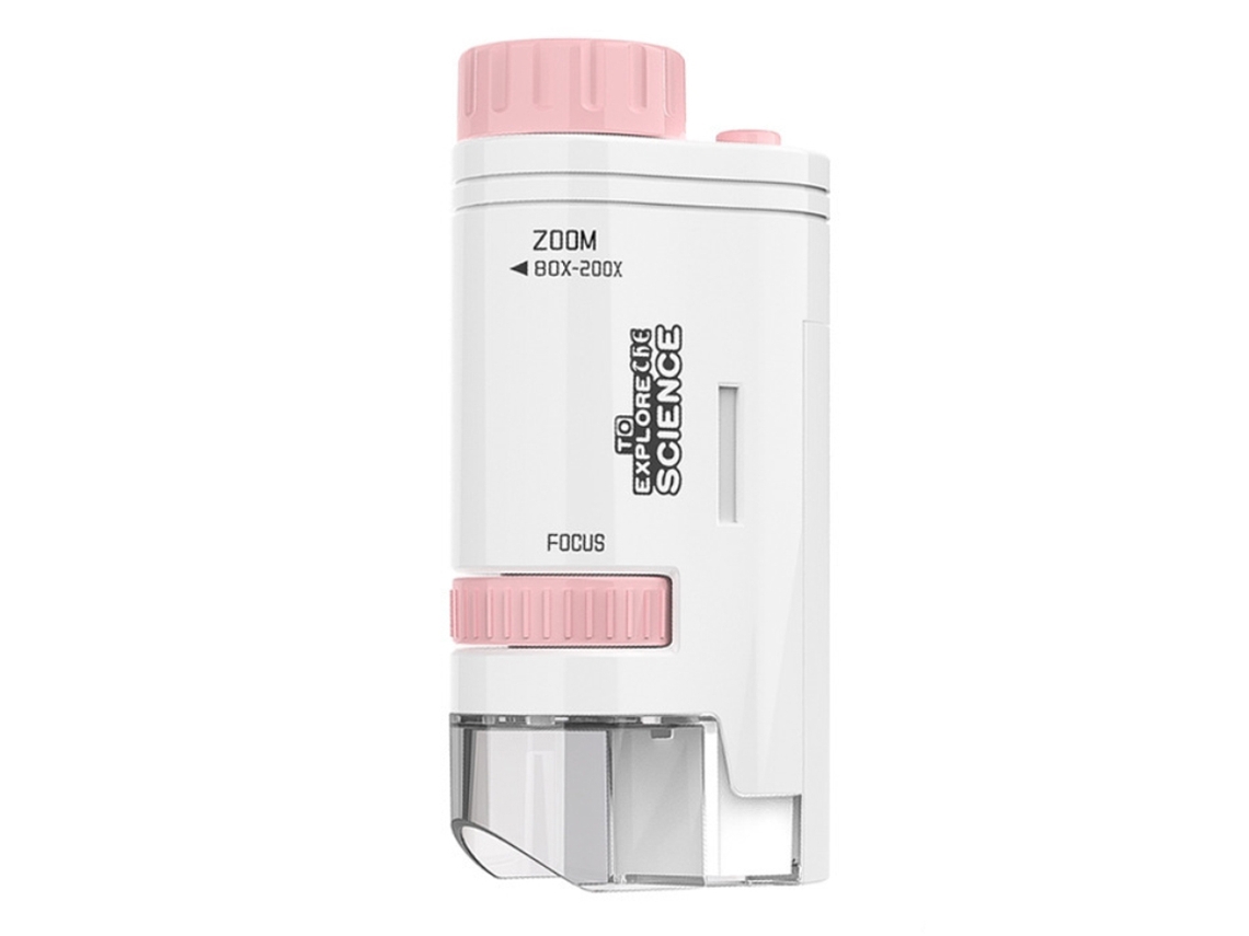 Microscopio Portátil Para Niños, Kit Científico Led 200x, Juguete Científico Rosa