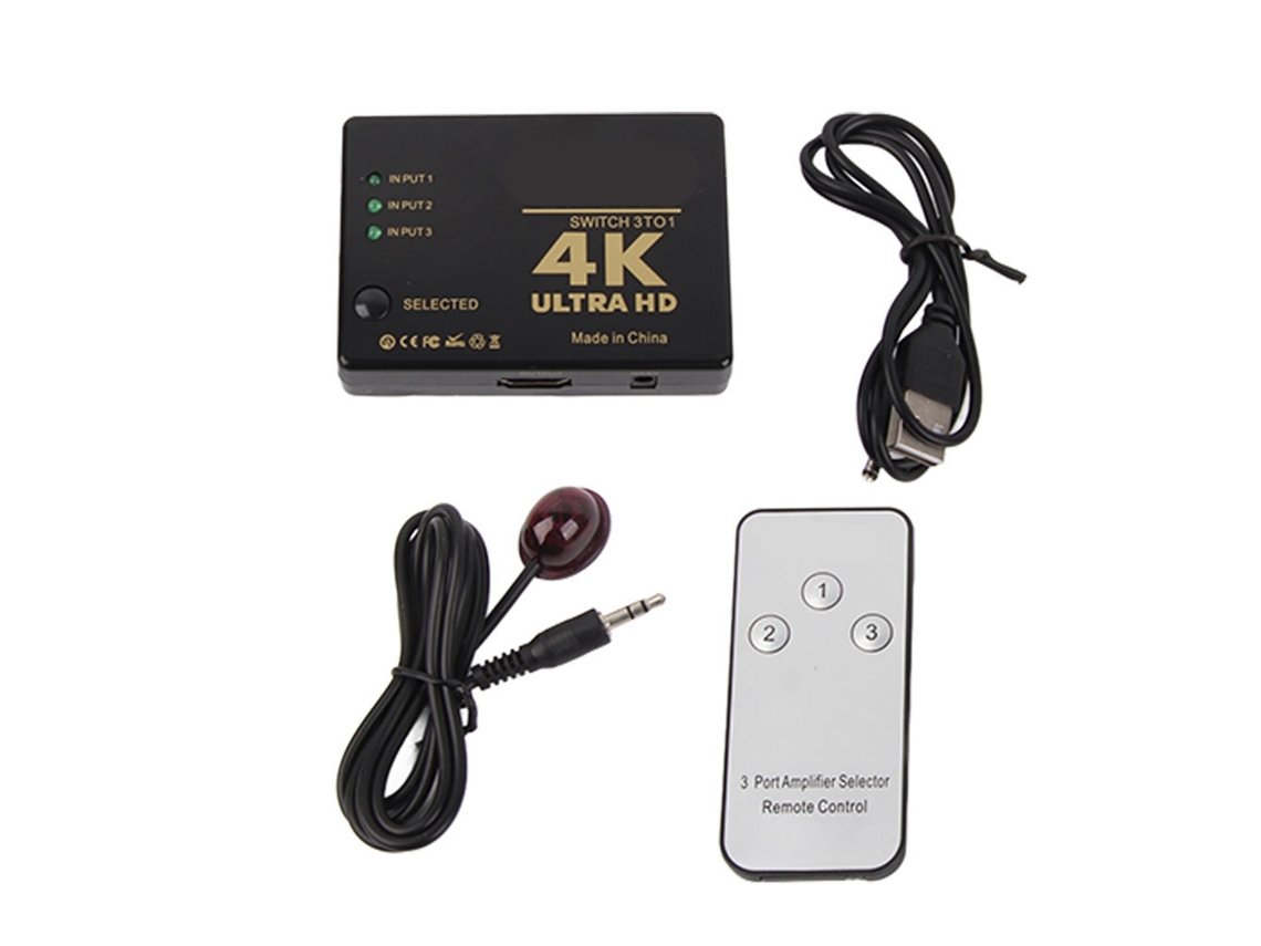 Switch Hdmi 3 Portas Para 1 Saída Com Controle Remoto Suporta 4k Ultra Hd 1080p Splitter Hub