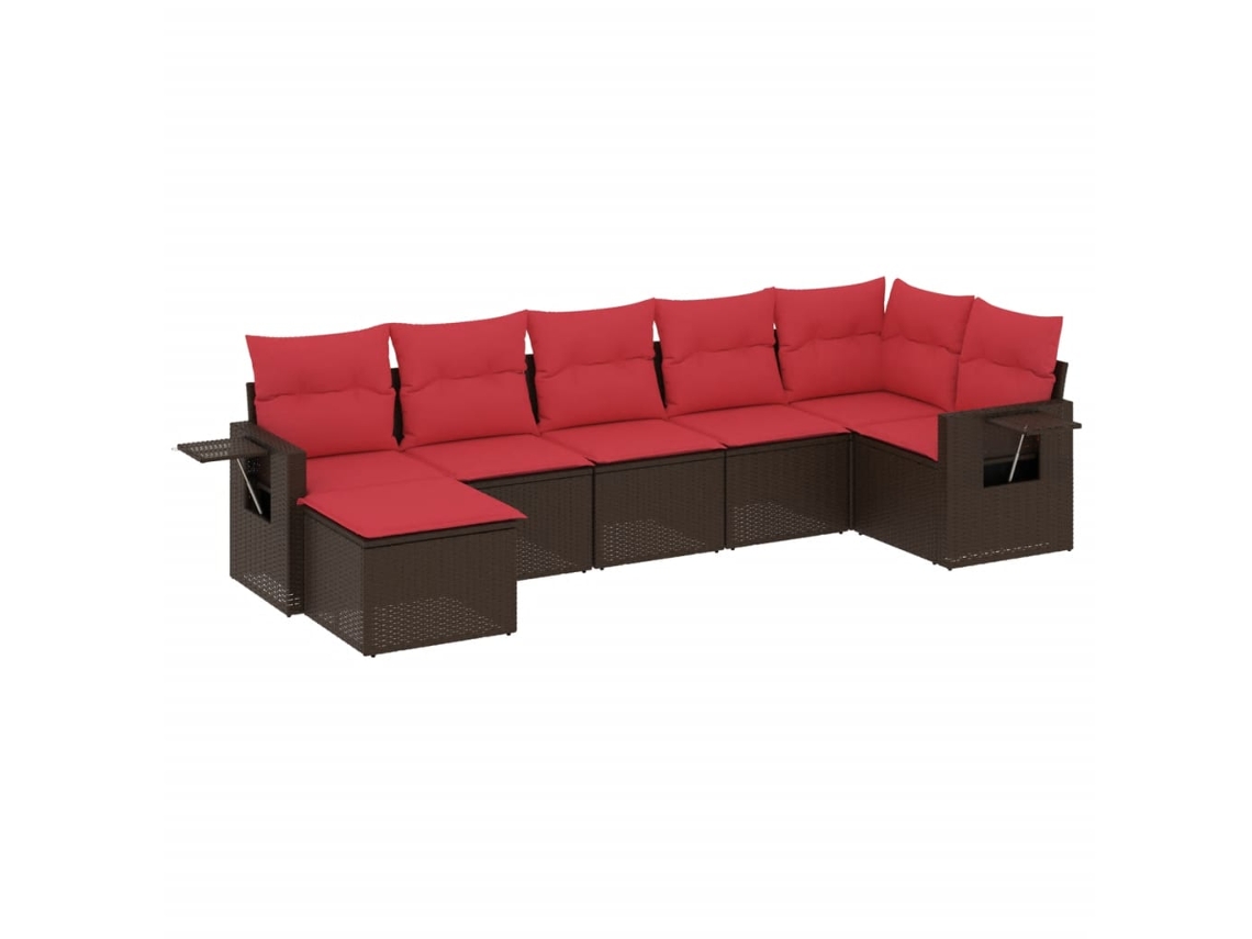 Conjunto de sofá de jardín de 7 piezas con cojines, ratán negro. EXCLUSIVO DE MAISON.
