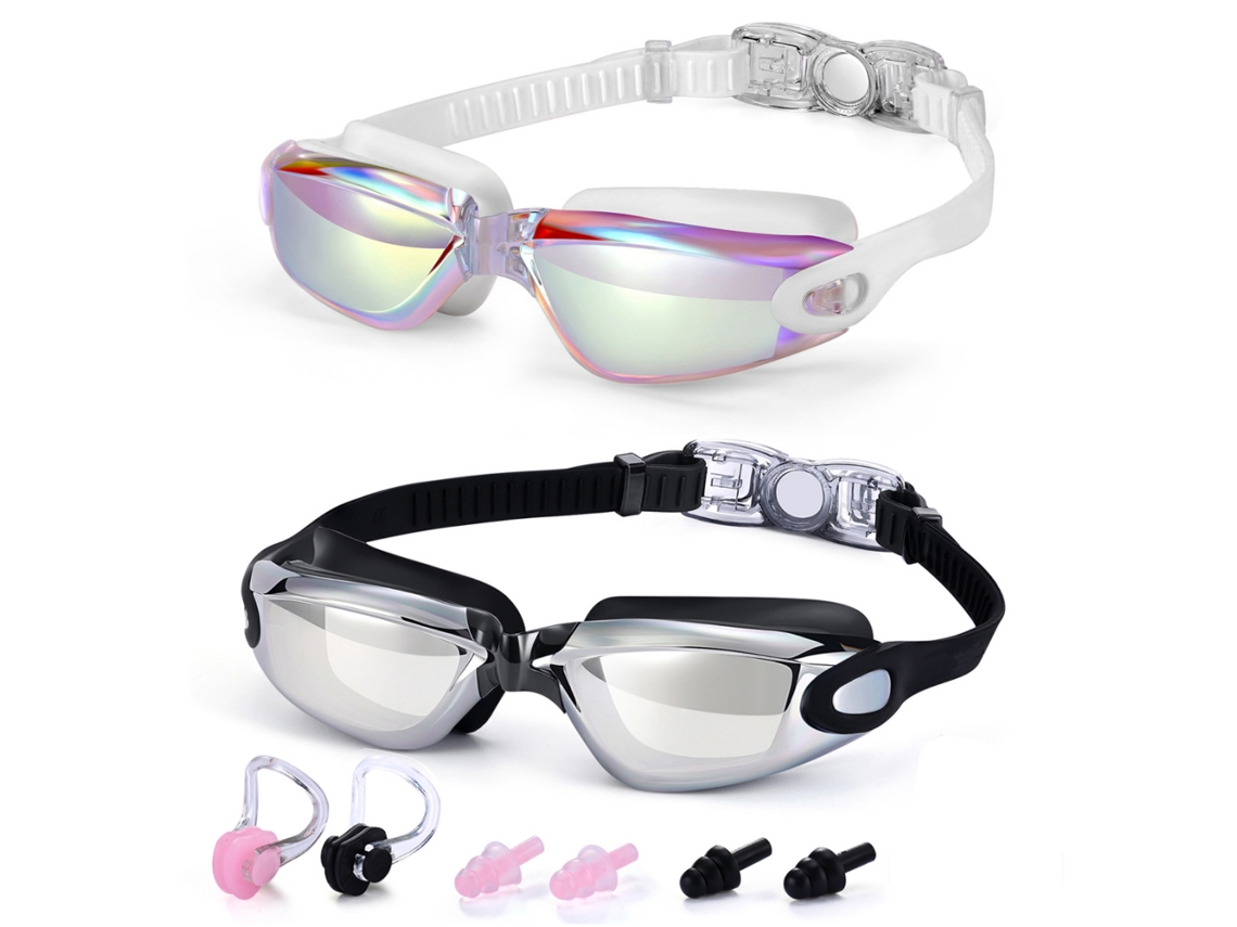 Gafas de natación para adultos, de silicona, antirayaduras y con revestimiento metálico.