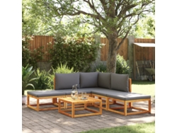 Conjunto de sofá de jardín de 6 piezas con cojines de madera maciza de acacia, Dkd Home Decor