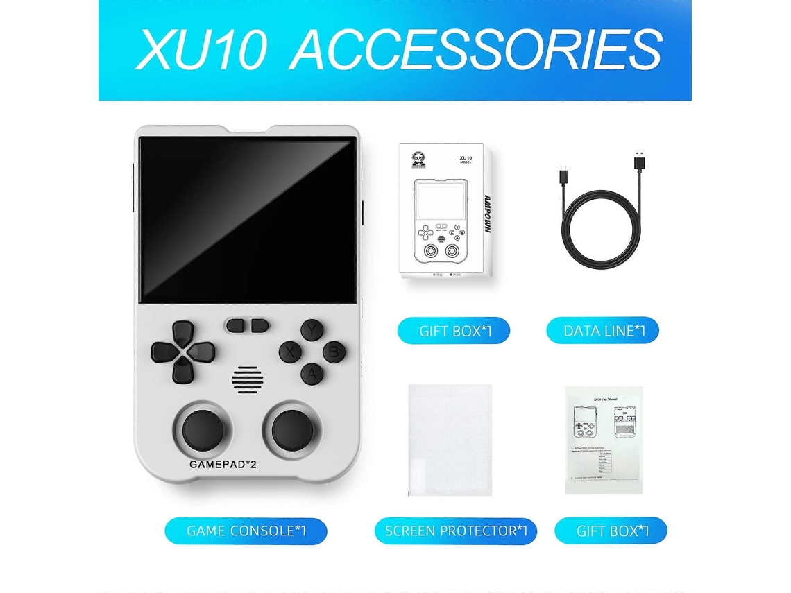 Nueva consola de juegos portátil XU10 2024 con pantalla IPS de 3,5", batería de 3000 mAh, sistema Linux integrado y juegos retro. Hengjian