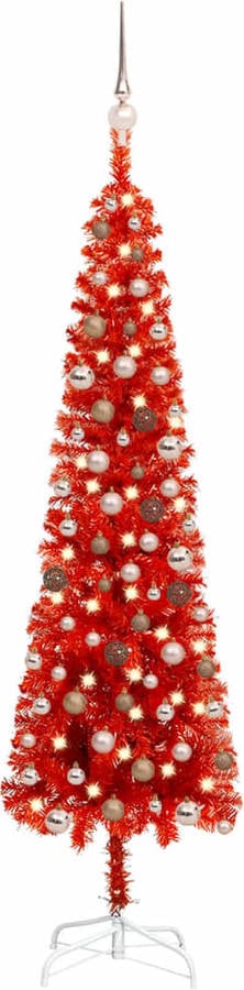 Árbol de Navidad VIDAXL con Luces LED y Bolas (Rojo - 180x48 cm)