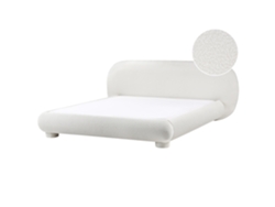Cama De Casal Beliani Bayel De Bouclé Branco 180x200