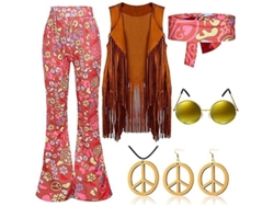 Fasst-traje Retro Hippie De Los 70 Con Chaleco De Flecos, Pantalones Y Bufanda Para Fiesta De Disfraces