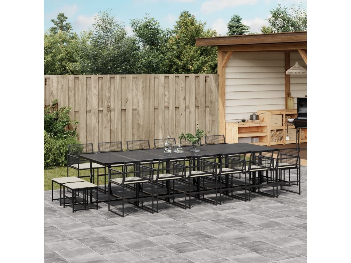 Juego de comedor de jardín de 17 piezas con cojines de mimbre negros de DKD Home Decor