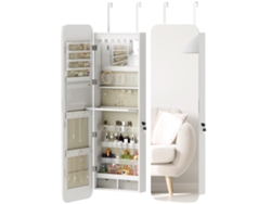 Espejo joyero con luz LED de pared, puerta, cerradura, cuerpo entero, 2 cajones, blanco.