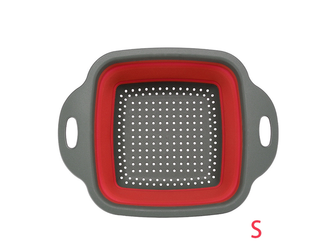 (rojo S) Colador De Cocina De Silicona Cuadrado Plegable, Colador De Frutas Y Verduras, Escurridor Ecológico