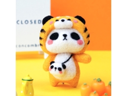 Kit de manualidades de fieltro DIY con aguja para principiantes - Materiales para un colgante de lana con forma de panda y tigre - Estilo básico
