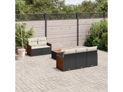 Conjunto de sofá de jardín de 6 piezas con cojines, mimbre sintético negro, DKD Home Decor