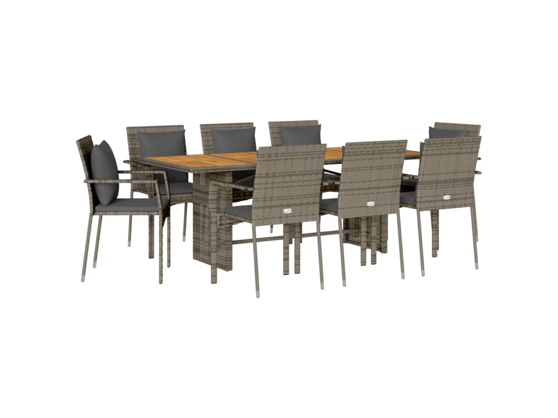 Maison Exclusive - Juego de comedor de jardín de 7 piezas con cojines de mimbre y patas grises