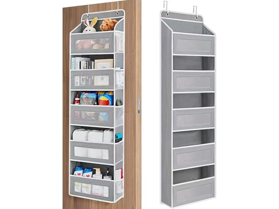 Organizador De Porta Com 5 Prateleiras Em Tecido Não Tecido - Cinza - 40x17x145 Cm - Tommy01