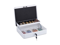 Relaxdays Caja De Dinero, Cerradura, Hierro, Bandeja Para Monedas Y 4 Espacios Para Billetes, 8,5x30,5x24,5 Cm, Blanco