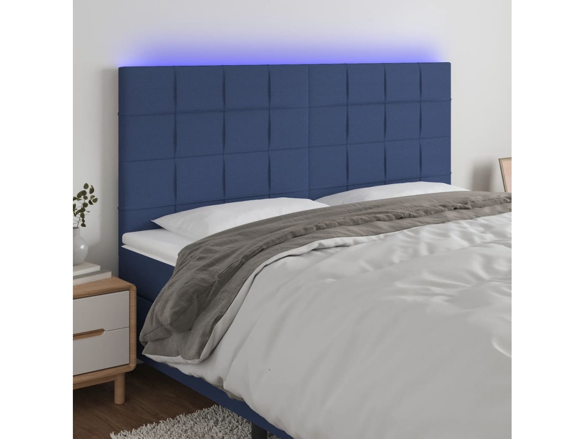 Cabecero Con Luces Led Tela Azul 200x5x118/128 Cm