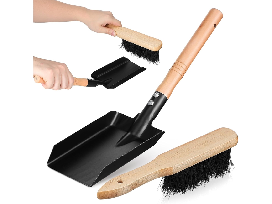 Juego De Pala Y Cepillo Metálico Para Chimenea, Para Uso Interior, Con Mango De Madera.
