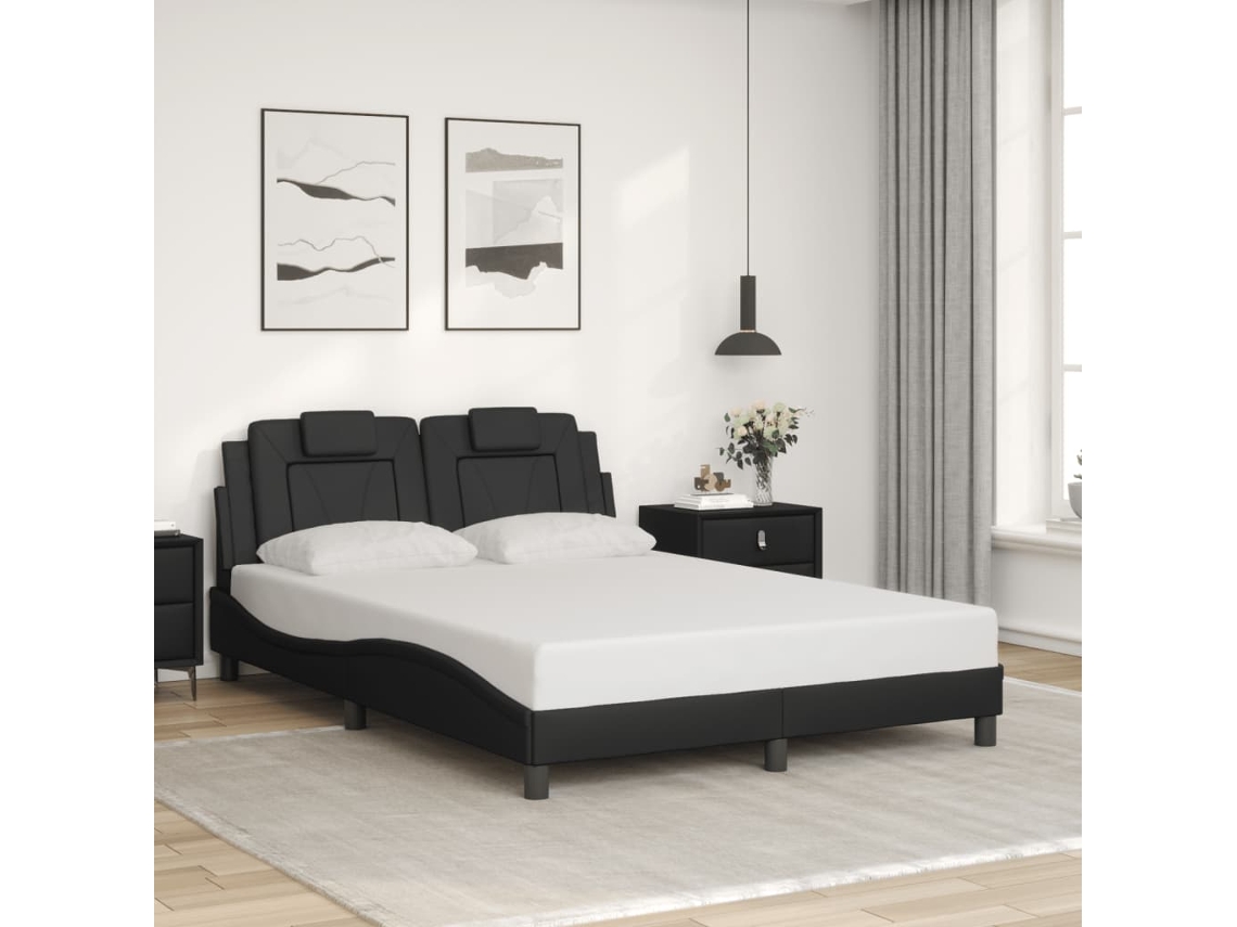 Estructura De Cama Sin Colchón Cuero Sintético Negro 140x200 Cm