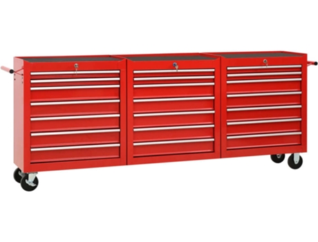 vidaXL Carro para herramientas con 21 cajones acero rojo