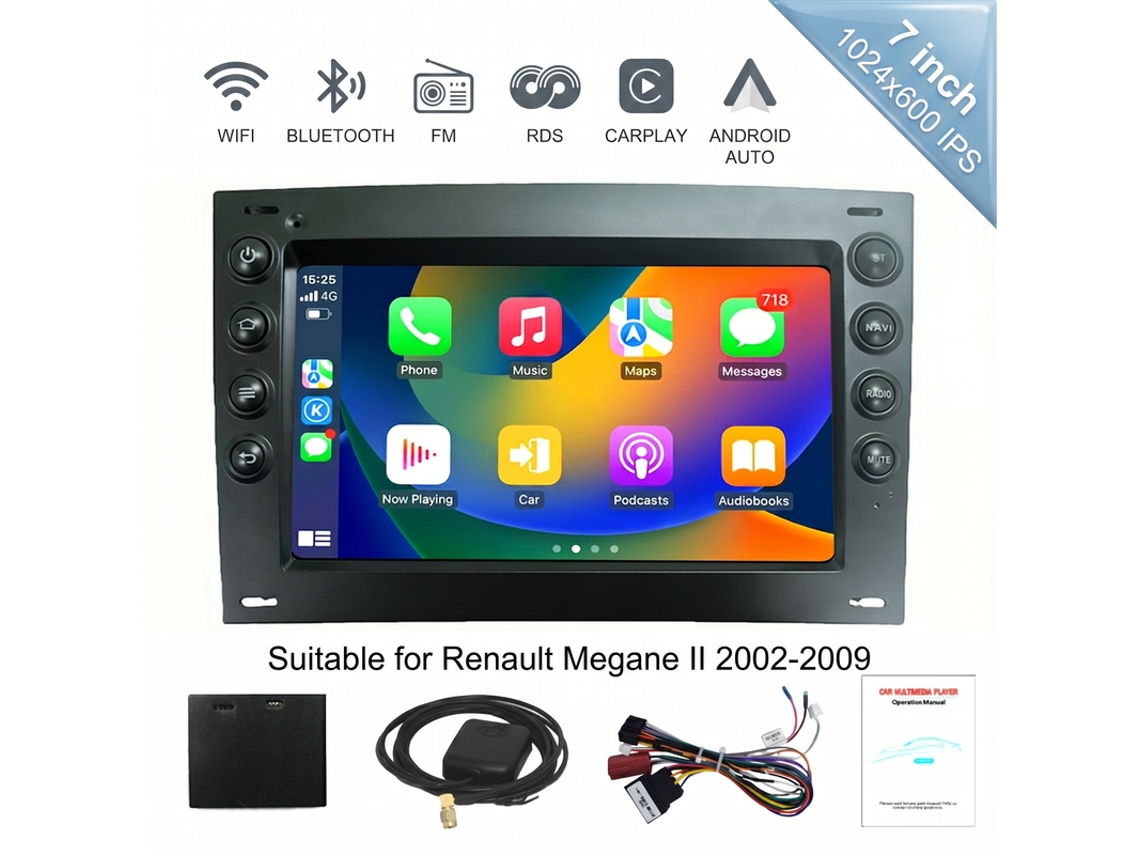 Autoradio Android 12 Szsmart Para Renault Megane Ii (2002-2009), 8-core 6gb+128gb, Wifi 4g Lte, Carplay Inalámbrico, Bluetooth, Fm, Mandos Del Volante